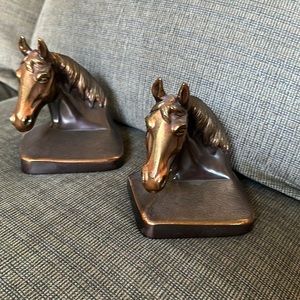 Vintage 1940 Philadelphia mfg co bronze plated horse head bookends 5.2x4.7x3.5